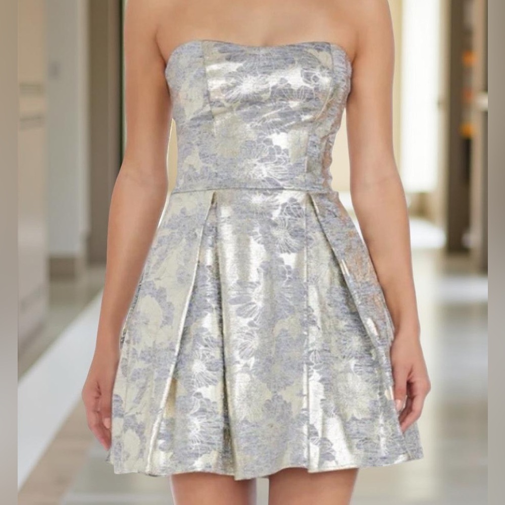 Dress the Population Kierstan Metallic Floral Strapless Dress Size S - Picture 2 of 6